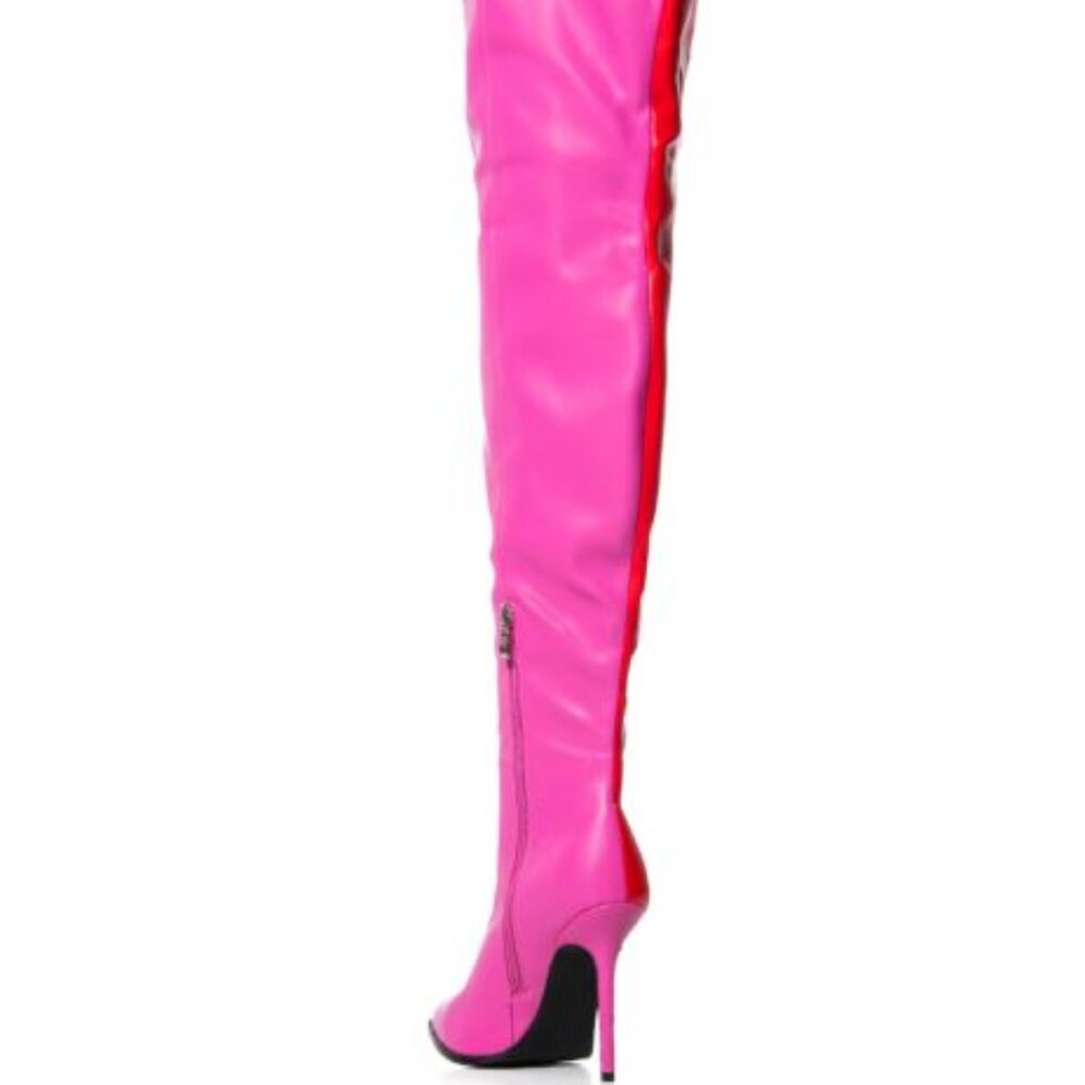 AZALEA WANG " SPLIT PERSONALITY " COLORBLOCK THIGH HIGH BOOT IN RED(BRAND NEW !! - Picture 5 of 8